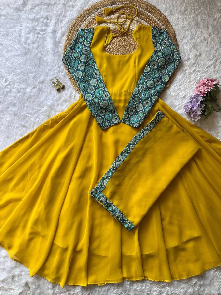 RICH LOOK GEORGETTE DIGITAL PRINT WORK GOWN WITH DUPATTA FESTIVE WEAR WHOLESALE PRICE ETHNIC GARMENT (9)