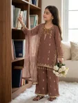 RICH LOOK GEORGETTE EMBROIDERY SEQUENCE WORK MOTHER DAUGHTER SET FESTIVE WEAR WHOLESALE PRICE ETHNIC GARMENT (28)