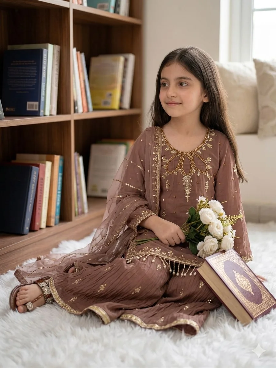 RICH LOOK GEORGETTE EMBROIDERY SEQUENCE WORK KID'S TOP PALAZZO WITH DUPATTA FESTIVE WEAR WHOLESALE PRICE ETHNIC GARMENT (18)