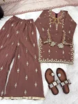 RICH LOOK GEORGETTE EMBROIDERY SEQUENCE WORK MOTHER DAUGHTER SET FESTIVE WEAR WHOLESALE PRICE ETHNIC GARMENT (28)