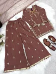 RICH LOOK GEORGETTE EMBROIDERY SEQUENCE WORK MOTHER DAUGHTER SET FESTIVE WEAR WHOLESALE PRICE ETHNIC GARMENT (28)