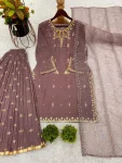 RICH LOOK GEORGETTE EMBROIDERY SEQUENCE WORK MOTHER DAUGHTER SET FESTIVE WEAR WHOLESALE PRICE ETHNIC GARMENT (28)