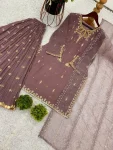 RICH LOOK GEORGETTE EMBROIDERY SEQUENCE WORK MOTHER DAUGHTER SET FESTIVE WEAR WHOLESALE PRICE ETHNIC GARMENT (28)