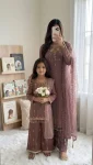 RICH LOOK GEORGETTE EMBROIDERY SEQUENCE WORK MOTHER DAUGHTER SET FESTIVE WEAR WHOLESALE PRICE ETHNIC GARMENT (28)