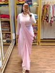 RICH LOOK GEORGETTE EMBROIDERY WORK READY TO WEAR SAREE WITH STITCHED BLOUSE BABY PINK