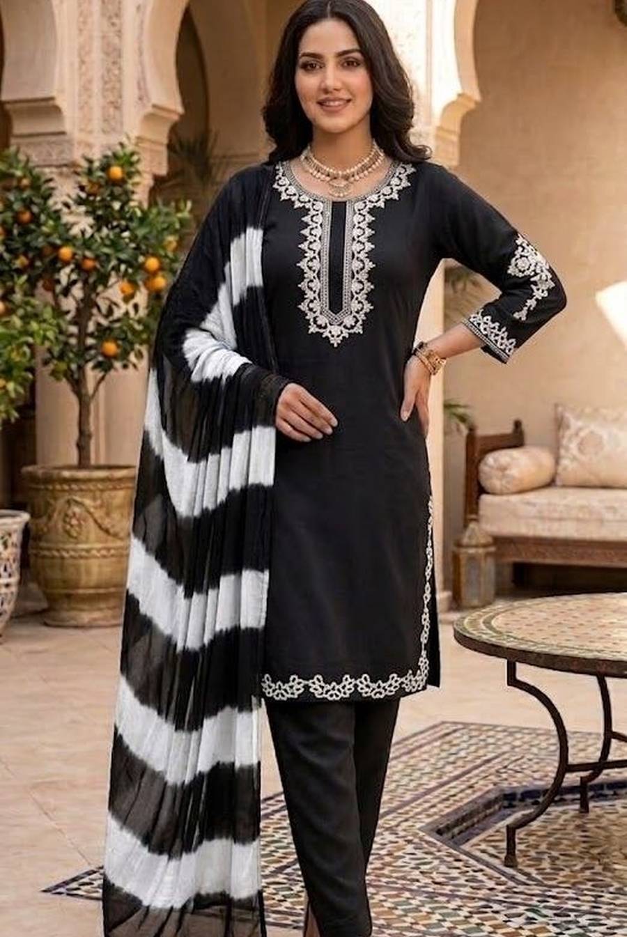 RICH LOOK GEORGETTE EMBROIDERY WORK TOP BOTTOM WITH DUPATTA FESTIVE WEAR WHOLESALE PRICE ETHNIC GARMENT (3)