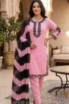 RICH LOOK GEORGETTE EMBROIDERY WORK TOP BOTTOM WITH DUPATTA BABY PINK