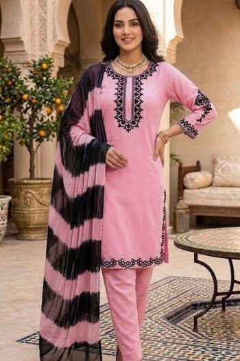 RICH LOOK GEORGETTE EMBROIDERY WORK  TOP BOTTOM WITH DUPATTA BABY PINK