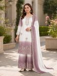 RICH LOOK GEORGETTE EMBROIDERY WORK TOP PALAZZO WITH DUPATTA ONION AND WHITE