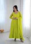 RICH LOOK GEORGETTE FANCY LACE WORK ON SLEEVE GOWN BOTTOM WITH DUPATTA FESTIVE WEAR WHOLESALE PRICE ETHNIC GARMENT (16)