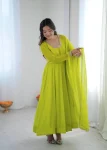 RICH LOOK GEORGETTE FANCY LACE WORK ON SLEEVE GOWN BOTTOM WITH DUPATTA FESTIVE WEAR WHOLESALE PRICE ETHNIC GARMENT (16)