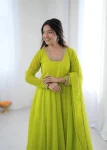RICH LOOK GEORGETTE FANCY LACE WORK ON SLEEVE GOWN BOTTOM WITH DUPATTA FESTIVE WEAR WHOLESALE PRICE ETHNIC GARMENT (16)