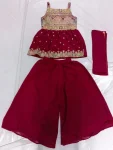 RICH LOOK GEORGETTE SEQUENCE EMBROIDERED WORK KID’S TOP PALAZZO WITH DUPATTA FESTIVE WEAR WHOLESALE PRICE ETHNIC GARMENT (2)