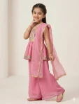 RICH LOOK GEORGETTE SEQUENCE EMBROIDERED WORK KID’S TOP PALAZZO WITH DUPATTA FESTIVE WEAR WHOLESALE PRICE ETHNIC GARMENT (5)
