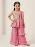 RICH LOOK GEORGETTE SEQUENCE EMBROIDERED WORK KID’S TOP PALAZZO WITH DUPATTA FESTIVE WEAR WHOLESALE PRICE ETHNIC GARMENT (5)