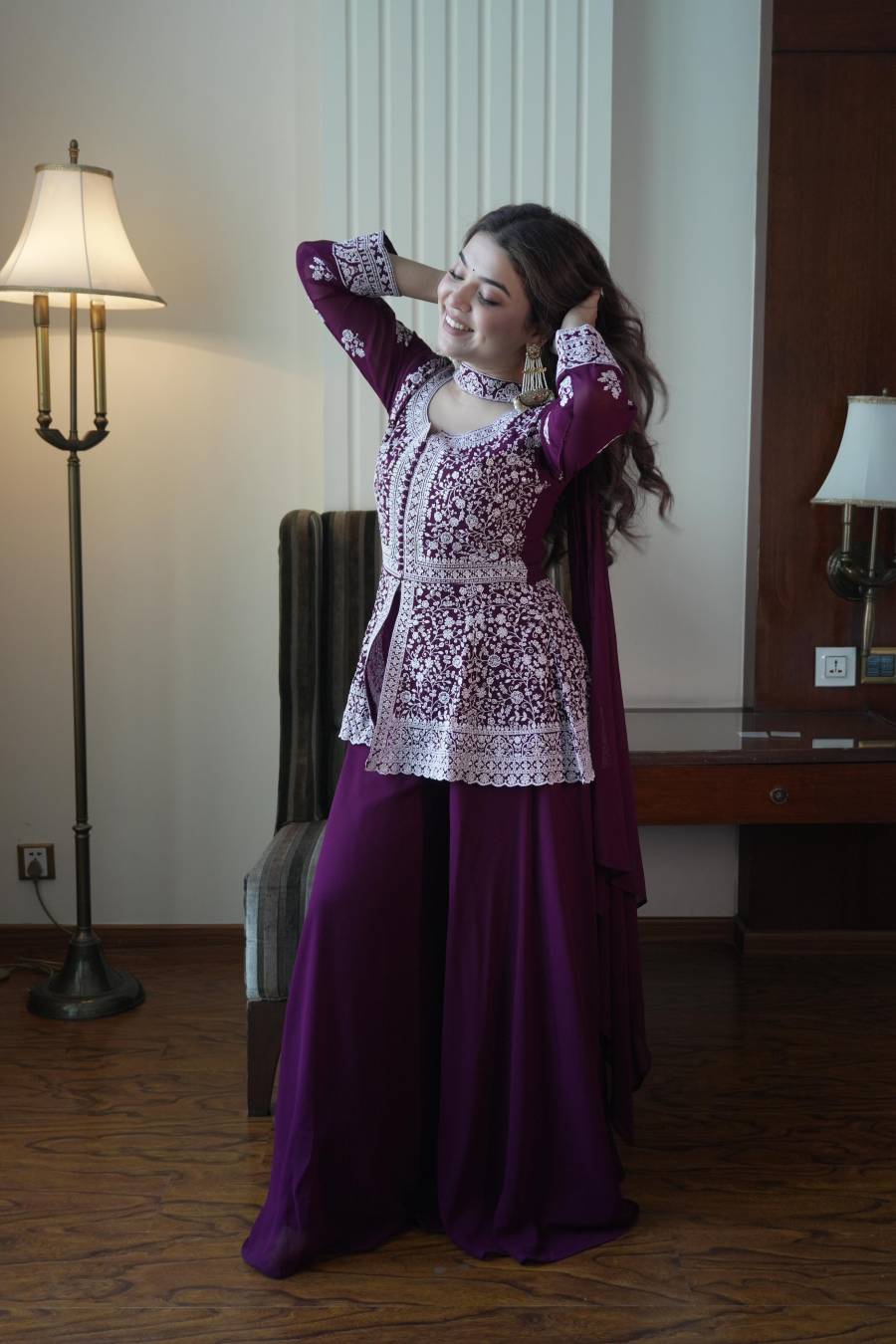 RICH LOOK GEORGETTE SEQUENCE EMBROIDERY WORK TOP PALAZZO WITH DUPATTA FESTIVE WEAR WHOLESALE PRICE ETHNIC GARMENT(18)
