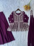 RICH LOOK GEORGETTE SEQUENCE EMBROIDERY WORK TOP PALAZZO WITH DUPATTA FESTIVE WEAR WHOLESALE PRICE ETHNIC GARMENT(20)