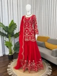 RICH LOOK GEORGETTE THREAD WORK TOP PALAZZO WITH DUPATTA WEDDING WEAR WHOLESALE PRICE ETHNIC GARMENT (3)