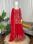 RICH LOOK GEORGETTE THREAD WORK TOP PALAZZO WITH DUPATTA WEDDING WEAR WHOLESALE PRICE ETHNIC GARMENT (3)