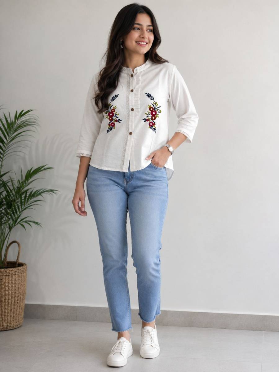 RICH LOOK KHADI COTTON HAND EMBROIDERY WORK BUTTA WORK ONLY TOP CASUAL WEAR WHOLESALE PRICE ETHNIC GARMENT (2)