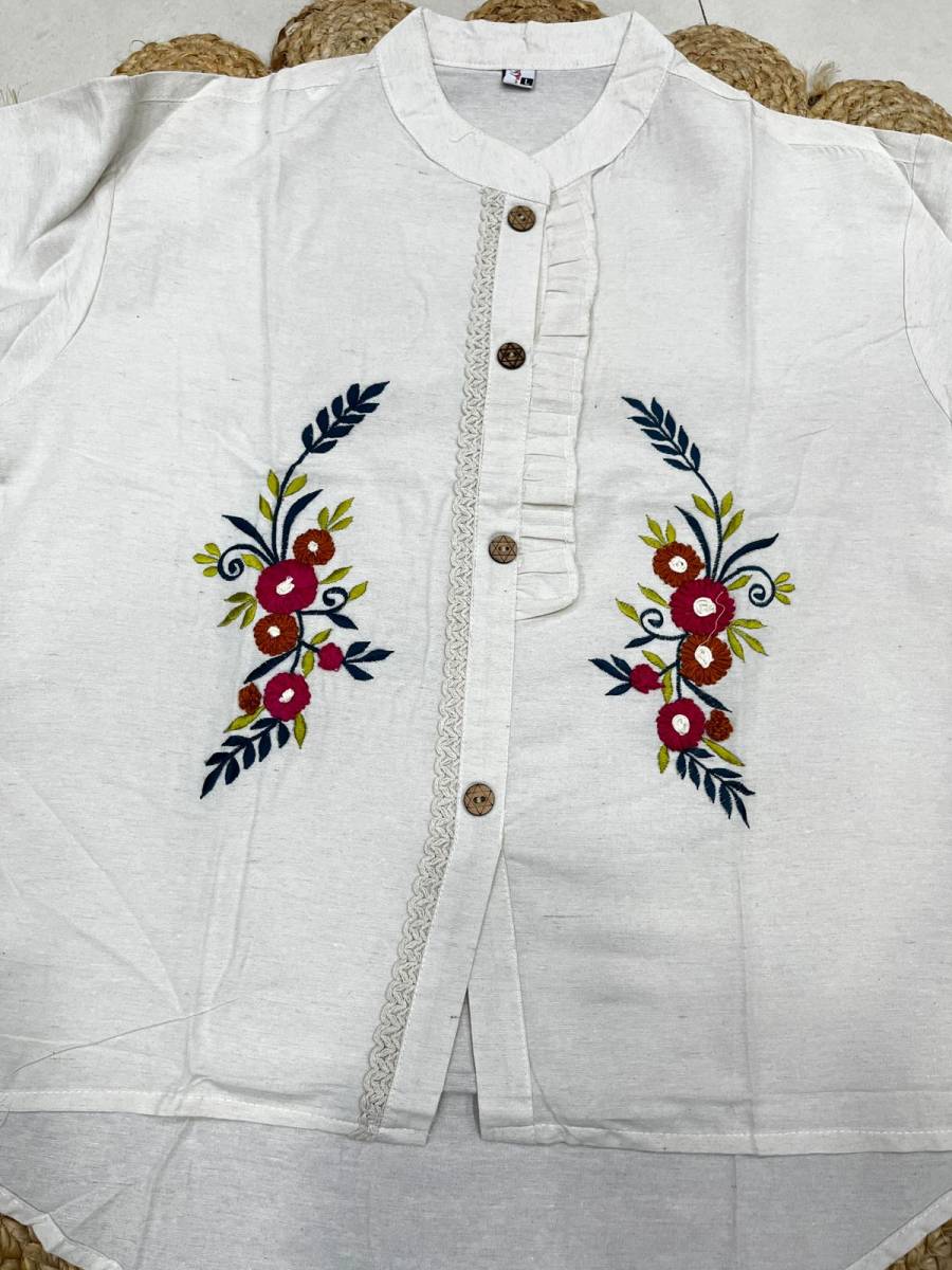 RICH LOOK KHADI COTTON HAND EMBROIDERY WORK BUTTA WORK ONLY TOP CASUAL WEAR WHOLESALE PRICE ETHNIC GARMENT (6)