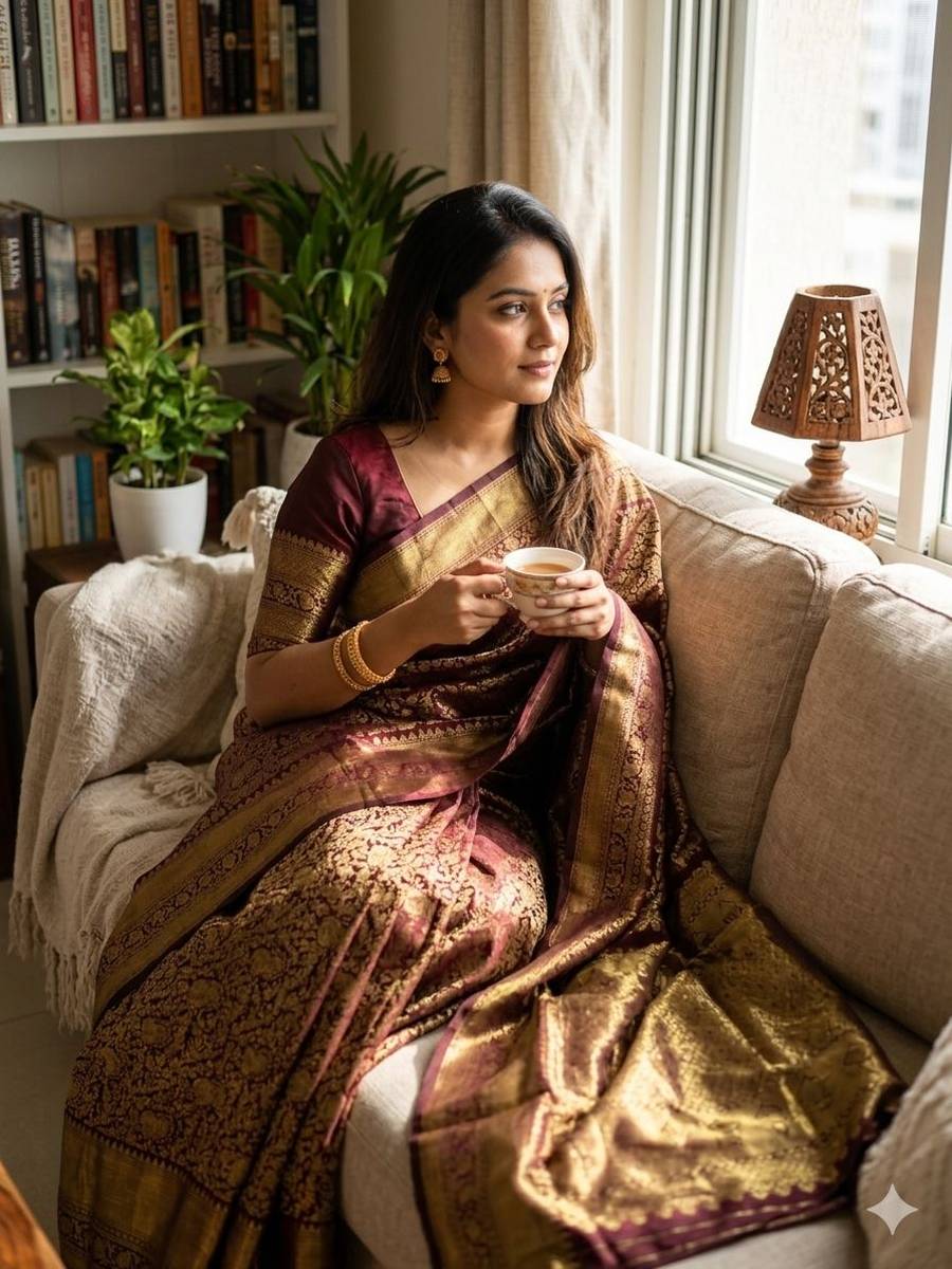 RICH LOOK LICHI SILK WEAVING WORK SAREE WITH UNSTITCHED BLOUSE FESTIVE WEAR WHOLESALE PRICE ETHNIC GARMENT (1)