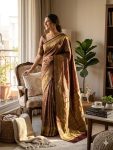 RICH LOOK LICHI SILK WEAVING WORK SAREE WITH UNSTITCHED BLOUSE BROWN
