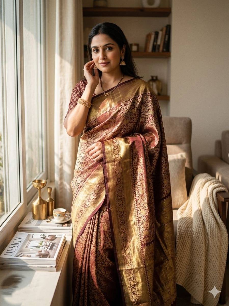 RICH LOOK LICHI SILK WEAVING WORK SAREE WITH UNSTITCHED BLOUSE FESTIVE WEAR WHOLESALE PRICE ETHNIC GARMENT (4)