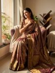 RICH LOOK LICHI SILK WEAVING WORK SAREE WITH UNSTITCHED BLOUSE FESTIVE WEAR WHOLESALE PRICE ETHNIC GARMENT (2)
