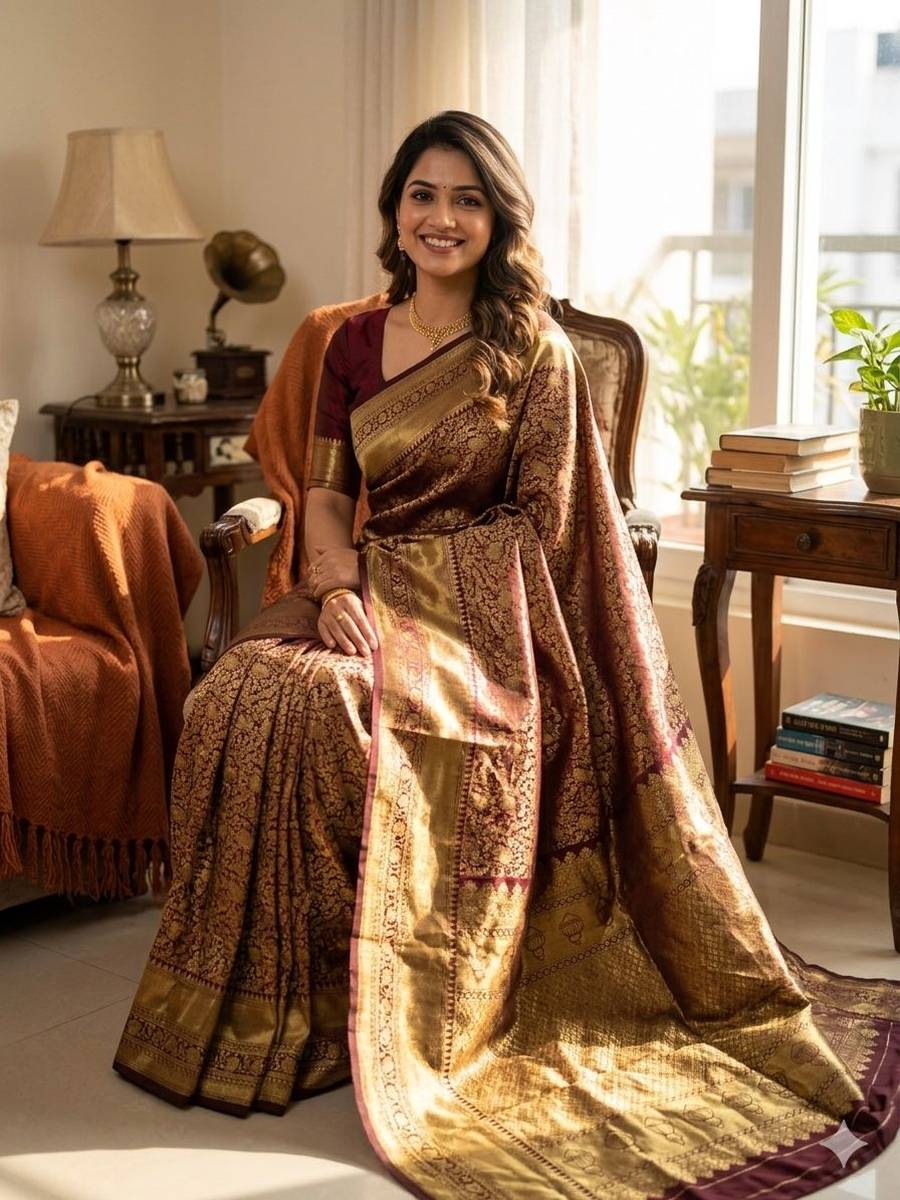 RICH LOOK LICHI SILK WEAVING WORK SAREE WITH UNSTITCHED BLOUSE FESTIVE WEAR WHOLESALE PRICE ETHNIC GARMENT (6)