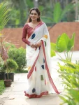 RICH LOOK LINEN COTTON SILVER PATTA WEAVING WITH DIGITAL PRINTED WORK SAREE WITH UNSTITCHED BLOUSE DAILY WEAR WHOLESALE PRICE ETHNIC GARMENT (8)