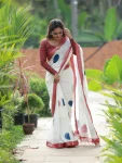 RICH LOOK LINEN COTTON SILVER PATTA WEAVING WITH DIGITAL PRINTED WORK SAREE WITH UNSTITCHED BLOUSE DAILY WEAR WHOLESALE PRICE ETHNIC GARMENT (8)