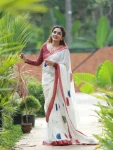 RICH LOOK LINEN COTTON SILVER PATTA WEAVING WITH DIGITAL PRINTED WORK SAREE WITH UNSTITCHED BLOUSE DAILY WEAR WHOLESALE PRICE ETHNIC GARMENT (8)