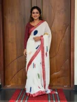RICH LOOK LINEN COTTON SILVER PATTA WEAVING WITH DIGITAL PRINTED WORK SAREE WITH UNSTITCHED BLOUSE DAILY WEAR WHOLESALE PRICE ETHNIC GARMENT (8)