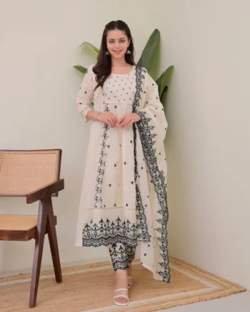 RICH LOOK MORGAN SILK DIGITAL PRINT WORK TOP BOTTOM WITH DUPATTA BLACK AND WHITE