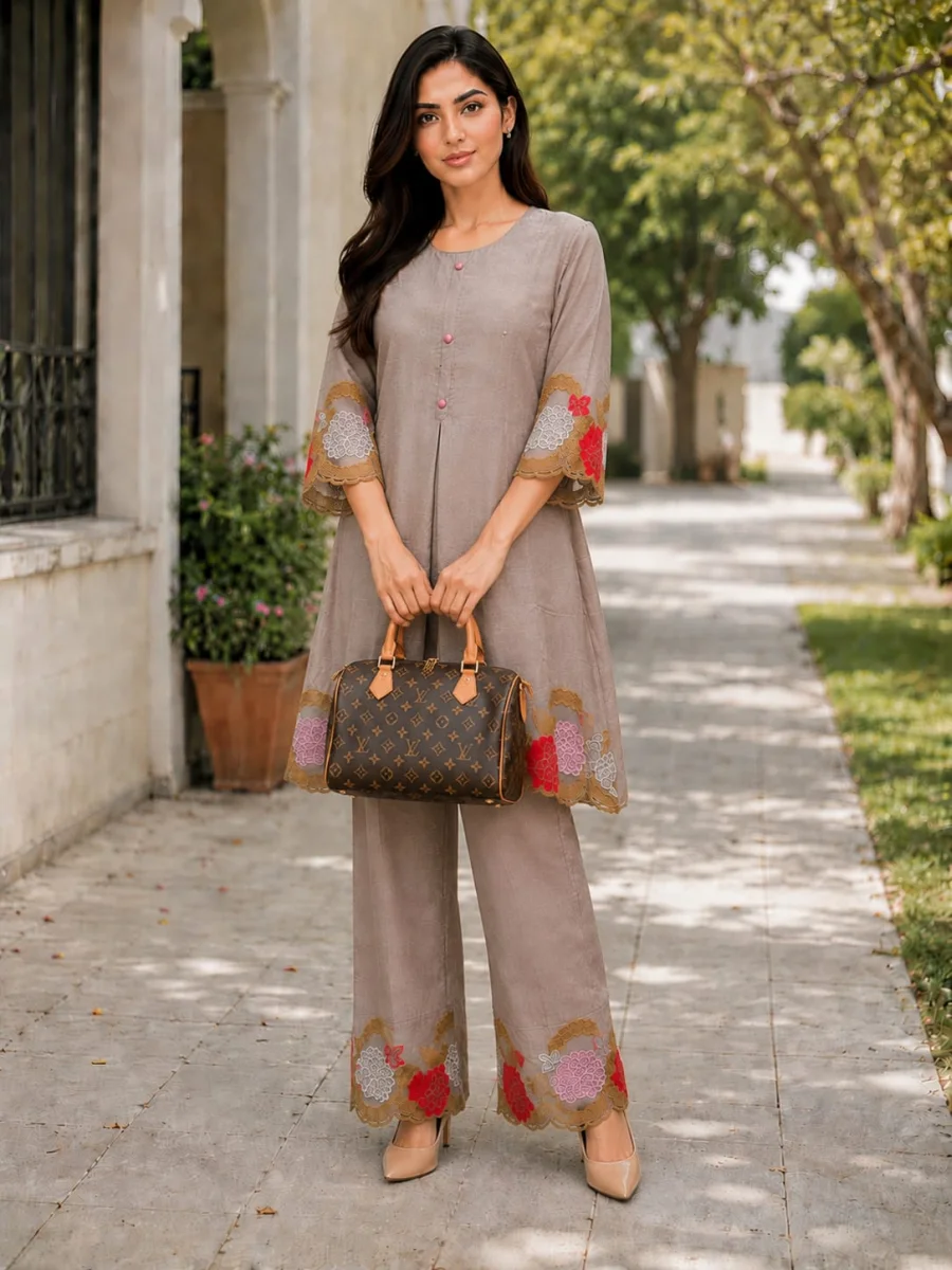 RICH LOOK MUL CHANDERI EMBROIDERY WORK CO-ORD SET DAILY WEAR WHOLESALE PRICE ETHNIC GARMENT (2)