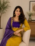 RICH LOOK MUL CHANDERI SEQUENCE CODING EMBROIDERY WORK TOP BOTTOM WITH DUPATTA FESTIVE WEAR WHOLESALE PRICE ETHNIC GARMENT (3)