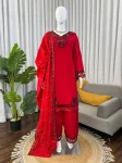 RICH LOOK MUL CHANDERI THREAD WITH SEQUENCE WORK TOP PATIYALA WITH DUPATTA RED