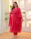 RICH LOOK MUL COTTON EMBROIDERY WORK TOP BOTTOM WITH DUPATTA FESTIVE WEAR WHOLESALE PRICE ETHNIC GARMENT (7)