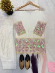 RICH LOOK NATURAL CREPE EMBROIDERY SEQUENCE MOTI HAND WORK MULTI NEEDLE WORK MOTHER DAUGHTER SET FESTIVE WEAR WHOLESALE PRICE ETHNIC GARMENT (3)