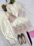 RICH LOOK NATURAL CREPE EMBROIDERY SEQUENCE MOTI HAND WORK MULTI NEEDLE WORK MOTHER DAUGHTER SET FESTIVE WEAR WHOLESALE PRICE ETHNIC GARMENT (3)