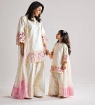 RICH LOOK NATURAL CREPE EMBROIDERY SEQUENCE MOTI HAND WORK MULTI NEEDLE WORK MOTHER DAUGHTER SET FESTIVE WEAR WHOLESALE PRICE ETHNIC GARMENT (3)