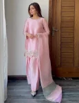 RICH LOOK NATURAL CREPE EMBROIDERY SEQUENCE WITH PERAL HAND WORK TOP PATIYALA WITH DUPATTA BABY PINK