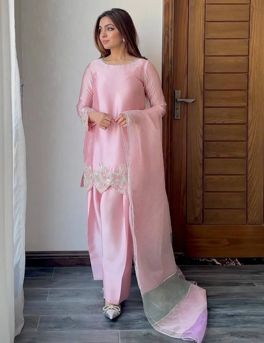 RICH LOOK NATURAL CREPE EMBROIDERY SEQUENCE WITH PERAL HAND WORK TOP PATIYALA WITH DUPATTA FESTIVE WEAR WHOLESALE PRICE ETHNIC GARMENT (2)