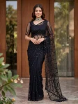 RICH LOOK NET BEADS ,SEQUENCE, PEARLS EMBROIDERY WORK SAREE WITH UNSTITCHED BLOUSE BLACK