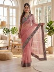 RICH LOOK ORGANZA SILK EMBROIDERY DESIGN WORK WITH EMBROIDERY LACE BORDER WORK SAREE WITH UNSTITCHED BLOUSE PARTY WEAR WHOLESALE PRICE ETHNIC GARMENT (2)
