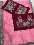 RICH LOOK ORGANZA SILK EMBROIDERY DESIGN WORK WITH EMBROIDERY LACE BORDER WORK SAREE WITH UNSTITCHED BLOUSE PARTY WEAR WHOLESALE PRICE ETHNIC GARMENT (2)