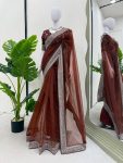 RICH LOOK ORGANZA SILK THREAD AND SEQUENCE WORK WITH LCD DIAMOND WORK SAREE WITH UNSTITCHED BLOUSE FESTIVE WEAR WHOLESALE PRICE ETHNIC GARMENT (1)
