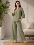 RICH LOOK POLYESTER CRUSH PLAIN CO-ORD SET PISTA
