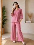 RICH LOOK POLYESTER CRUSH PLAIN CO-ORD SET BABY PINK
